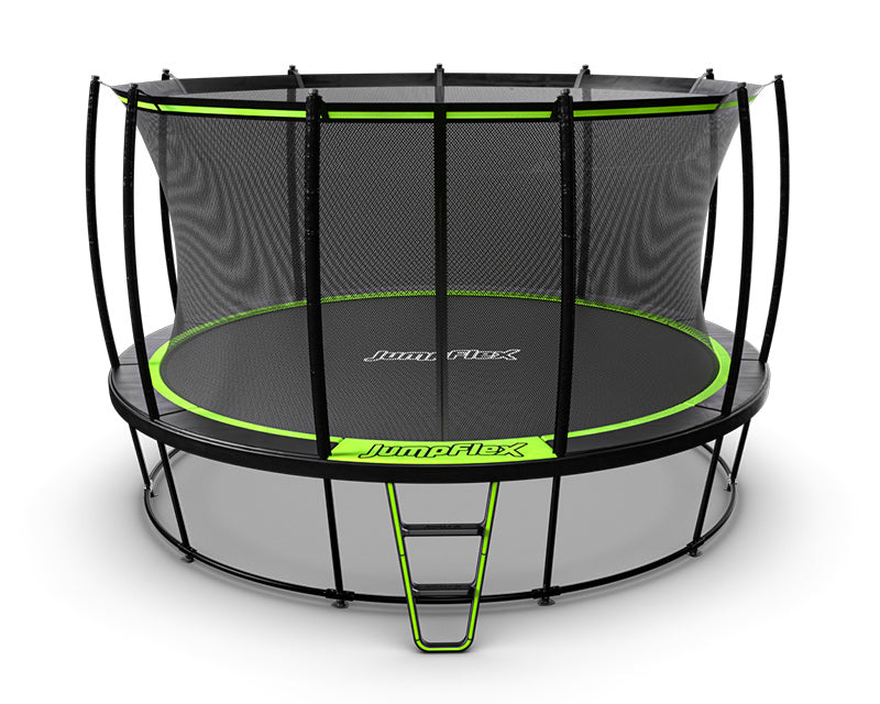 The Jumpflex HERO 14 ft Trampoline on a white backdrop.